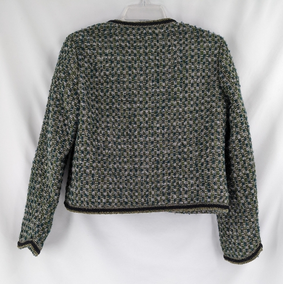 LENINA Coco Cropped Tweed Jacket Black and Green One Size - Picture 2 of 11